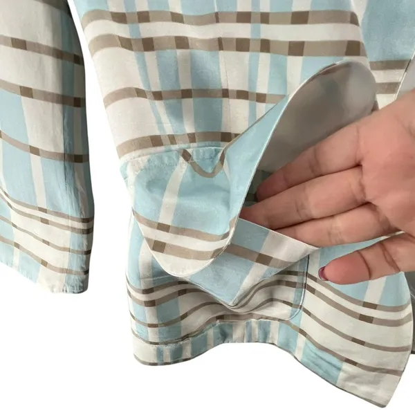 Pendleton Silk Blend Blazer Jacket 4 Blue Tan White Plaid Open Preppy‎ Summer - Image 6