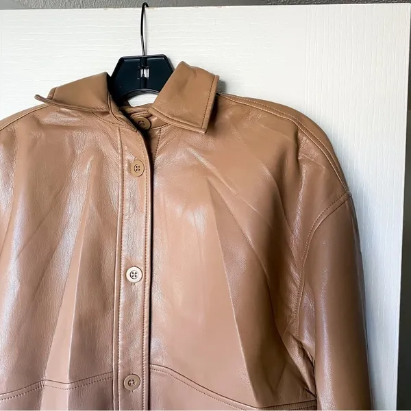 Aritzia Jacket Pelli Hip Shirt‎ Shacket Vegan-Leather Button-Down Saville XS NWT - Image 5