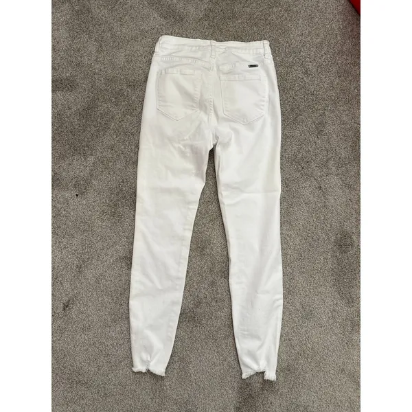 Kancan Womens White High Rise Button Fly Skinny Jeans Raw Hem Denim, sz 7/27 - Image 6