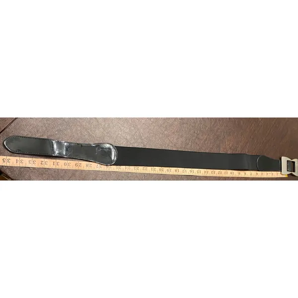 Black Wide Stretch Waist Belt Silver Bow Buckle Patent Cinch 8 Retro Statement - Image 7