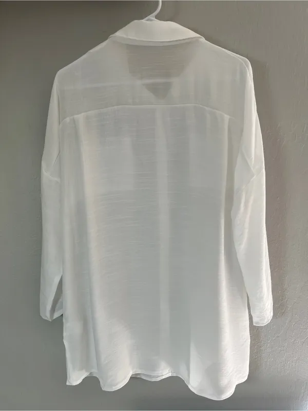 BSUBSEACH White Sheer Button Down Long Sleeve Swimsuit Beach Cover Up One Size - Image 3