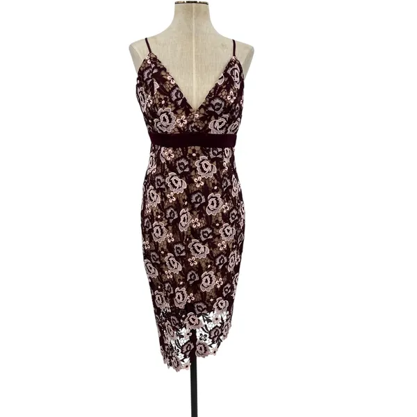 Bardot Dalia Lace Midi Dress Crochet Asymmetric Hem Purple Size US 8‎ - Image 3