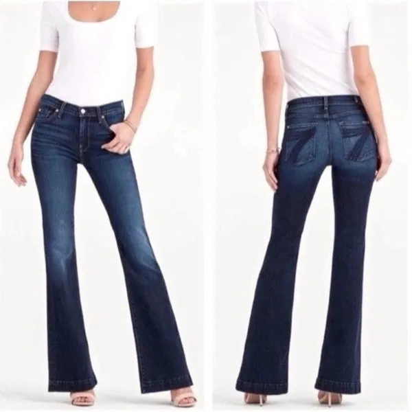 7 For All Mankind Dojo Jeans Dark Wash Denim Flared Embroidered Logo Women’s 25 - Image 9