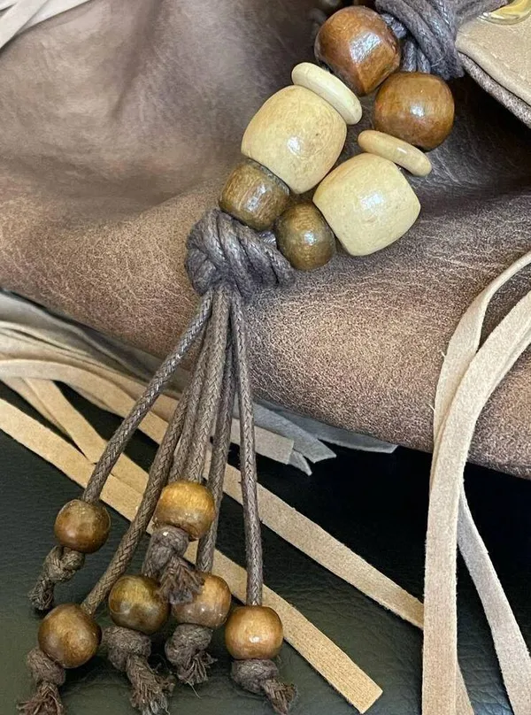 Bohemian Faux Leather & Tassels Beaded Backpack - Image 7