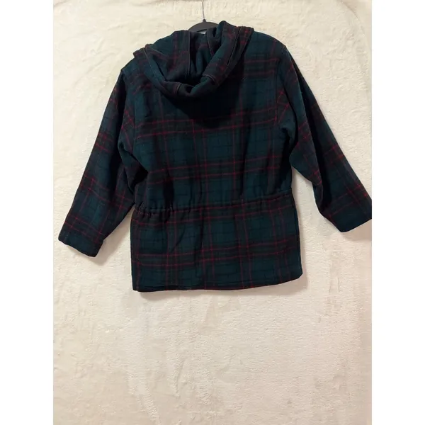 Woolrich Vintage Plaid Hooded Jacket Womens Small Green Red Wool Blend Zip Up - Image 2