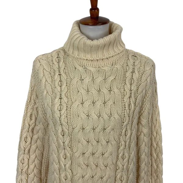 Now Caspi Chunky Cable Knit Cream Turtleneck Sweater Wool Blend L Cozy Winter - Image 2