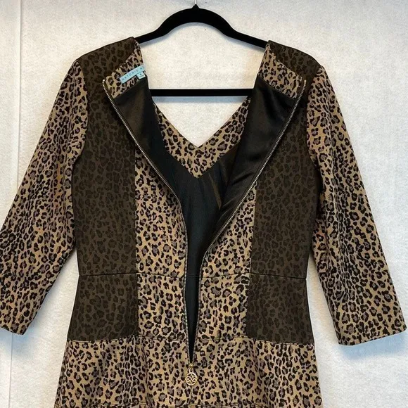 ANTONIO MELANI Dress Size 6 Black Brown‎ Sparkle Leopard Print 3/4 Sleeve V Neck - Image 13