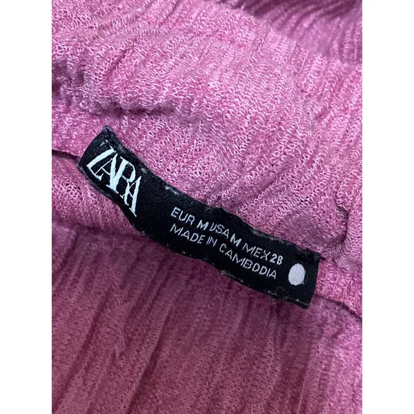 Zara Women's Pink High Waisted Plisse Pull On Wide Leg Trousers Pants Size M - Image 3