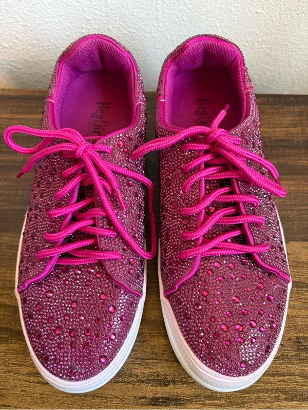 Hey Girl by Corkys Fuchsia Rhinestone Sneakers - Image 4