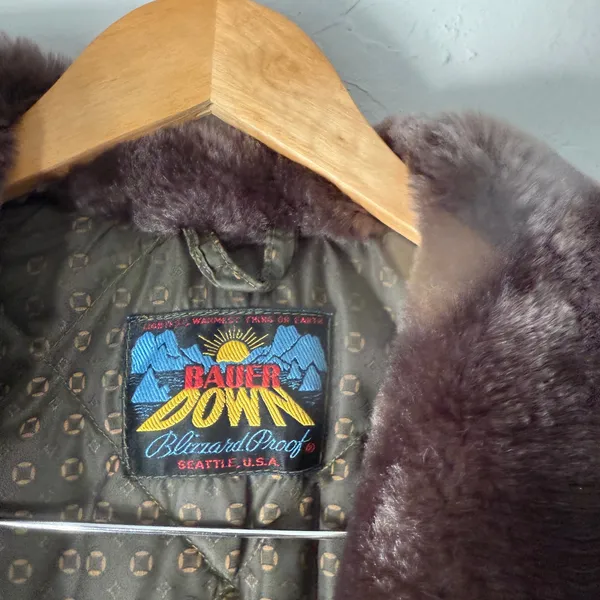 Vintage Bauer Down Blizzard Proof Parka Tan Faux Fur Collar Coat Made in USA - Image 4