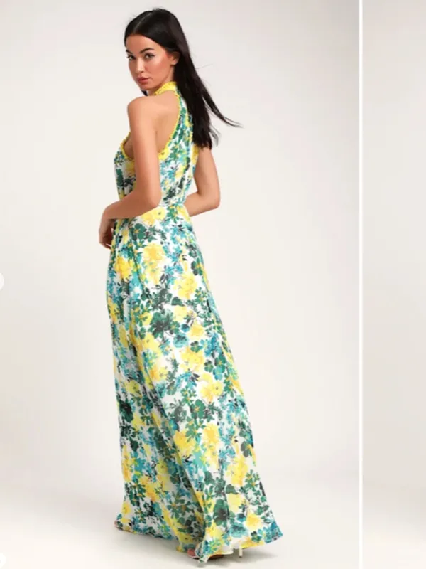 LULU's Sexy Floral Flowy Wedding Chic Elegant Resort Vacation Garden Tea Maxi - Image 3