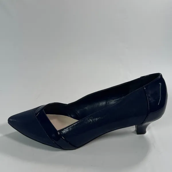 Anne Klein Womens 9.5M‎ AK7MAUREEN Navy Blue Pointed Toe Kitten Heels Patent - Image 6