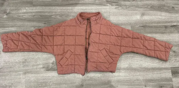Blue Blush Fall Quilted Crop Puffer Jacket - Image 3