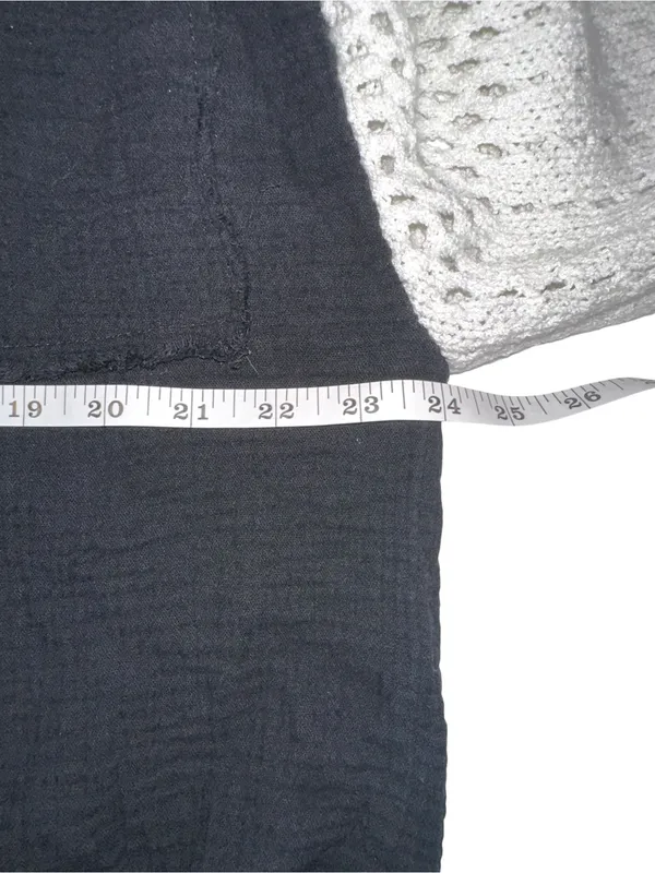 POL Black Gauze Crochet Sleeves Button Up Oversized Shacket SMALL - Image 6