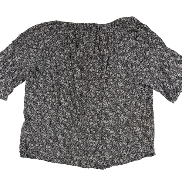 Faherty Women’s Floral Crinkle Blouse Short Sleeve Navy White Boho Casual Size L - Image 3