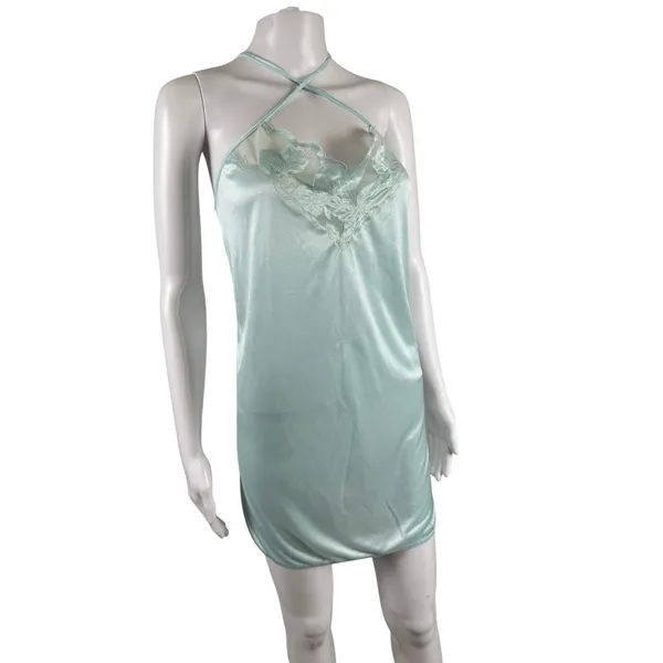 Vintage Y2K Style Mint Green Fairy Satin Lace Slip Dress Romantic - Image 2