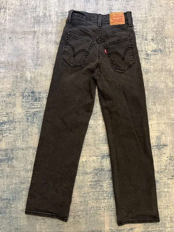 Levi's Faded Black Button Fly High Rise Ribcage Straight Leg Ankle Jeans Size 24 - Image 2