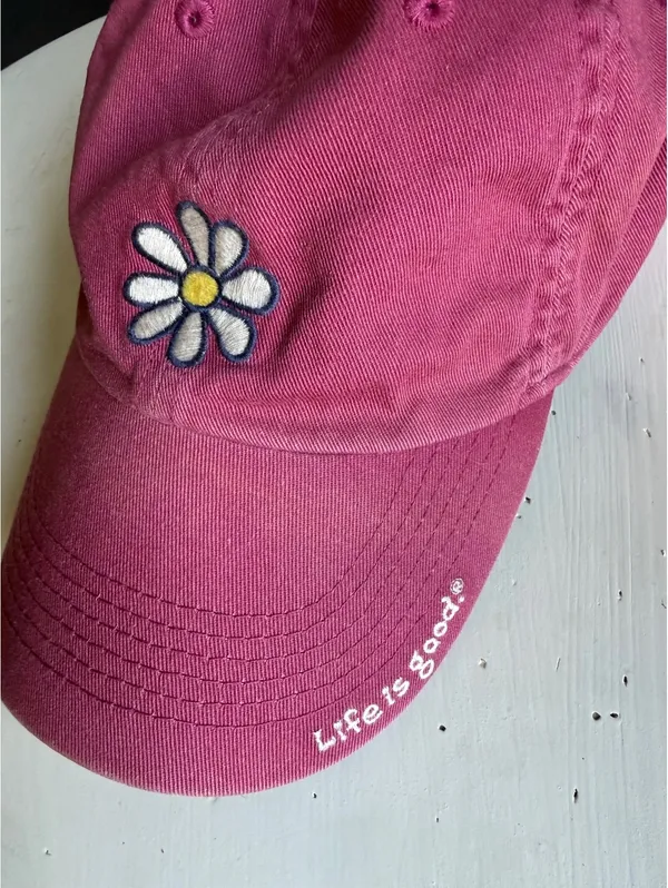 Life is Good Pink Daisy Embroidered Baseball Cap - Image 2