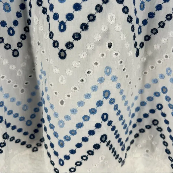 Alfred Dubber Cotton Ombré‎ Blue Eyelet Embroidered 3/4 Sleeve Button Up Shirt L - Image 10