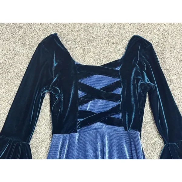 Velvet Renaissance Corset Midi Dress Bell Sleeve Cottagecore Fairy Goth Sz S/M - Image 5