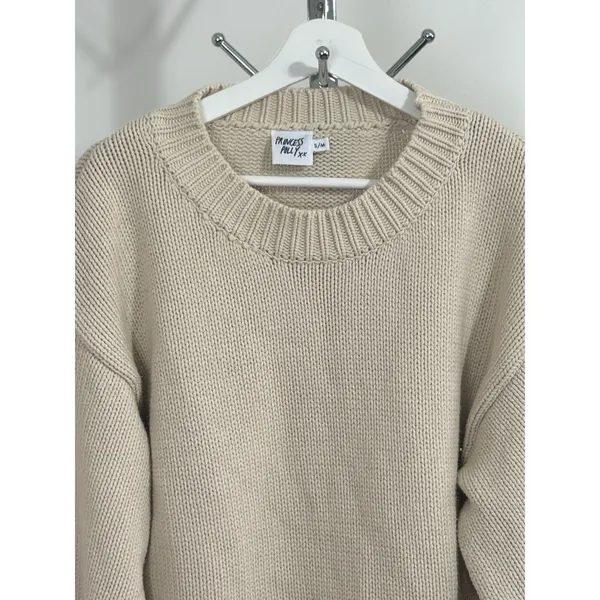 Princess Polly Chunky Knit Sweater Beige Oversized Crewneck Balloon Sleeve S/M - Image 4