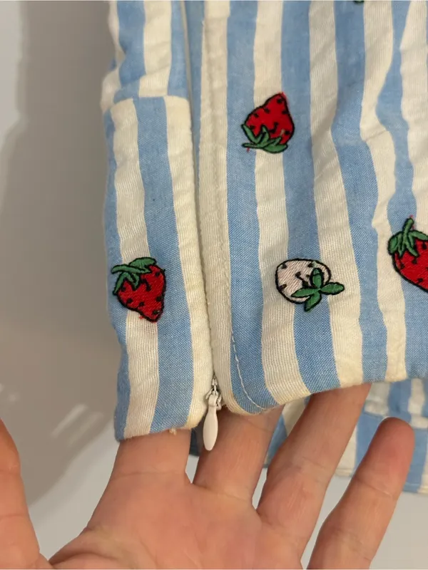 Maeve Blue-and-White Striped Cropped Tank with Strawberry Embroidery - Image 6