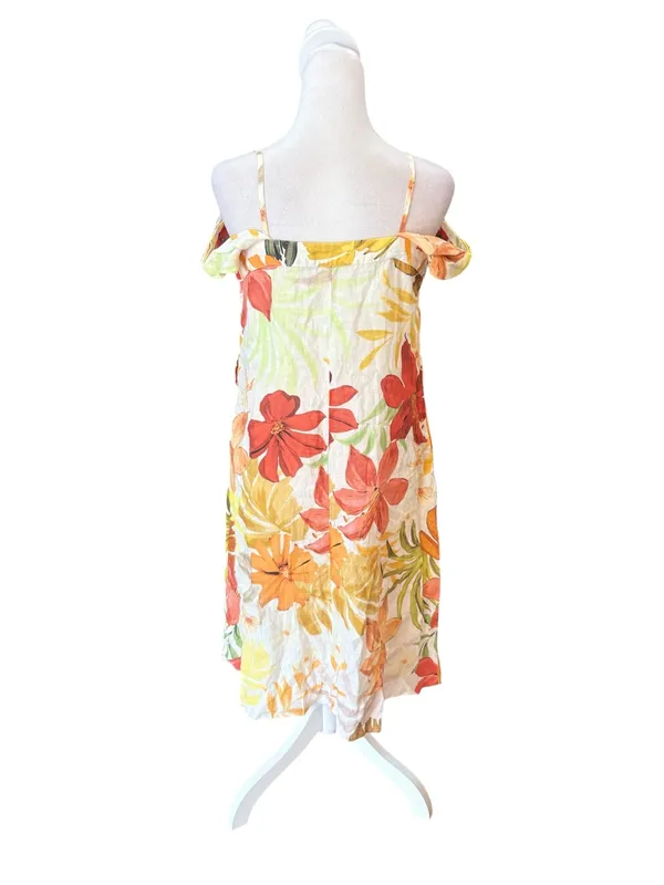 Zara Floral Linen Dress Button Front Womens Size Small - Image 2
