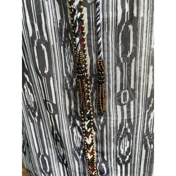 Charter Club Sheer Beaded Tassel Tunic Top XL Coastal Cowgirl Boho Navy White - Image 12