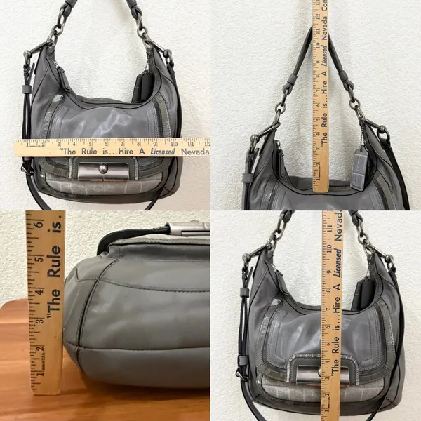 COACH 18287 Kristin Spectator Gray Leather w/ Croc Embossed Trims Handbag - Image 10