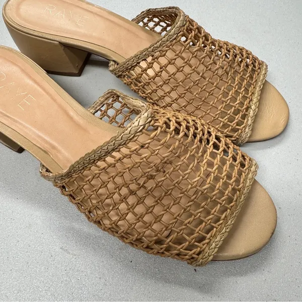 Revolve Raye Tan Leather Crochet Slip On Mule Heels Womens 8.5 Boho Beachy - Image 4