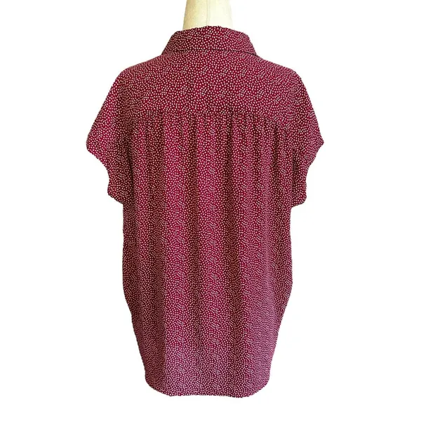 Loft Red/White Printed Collared Top Women's Blouse Size Medium | 74-9 - Image 2