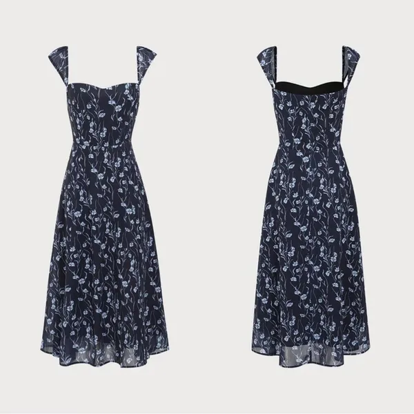RIHOAS Navy Floral Sweetheart Neck Midi Dress - Image 5