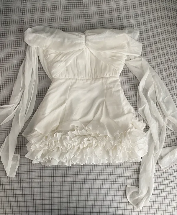 Glam Doll Off-Shoulder White Ruffle Mini Dress - Image 3