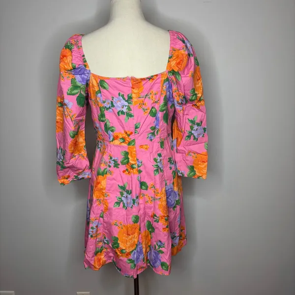 Miss Selfridge - Pink Floral Puff Sleeve Mini Dress - Image 3