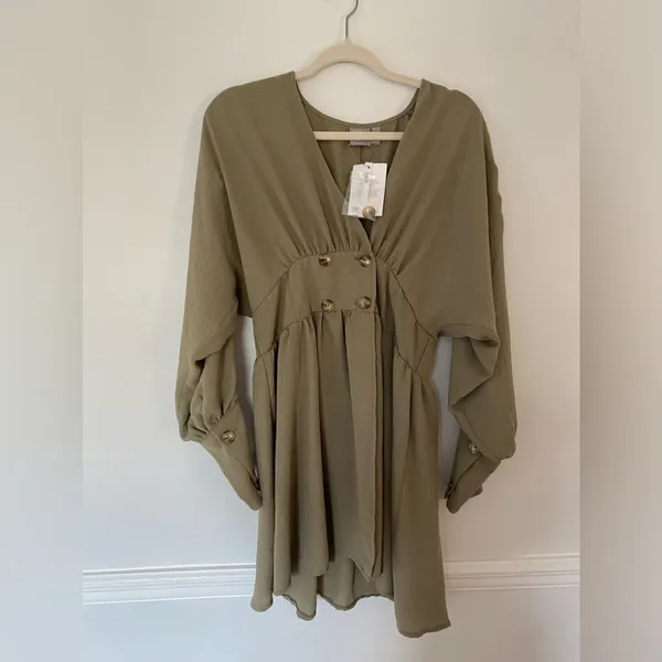 ASOS Sage Green Mini Dress Boho Quiet Luxury Parisian Scandi Old Money 8 Classic - Image 2