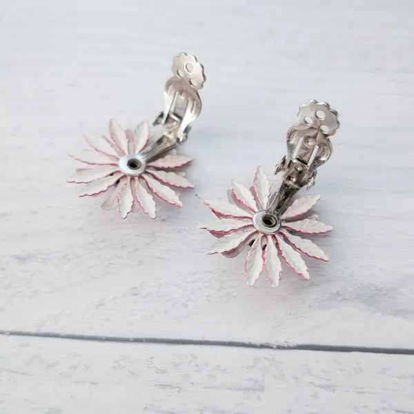 Vintage Clip On Earrings Red, White, Blue Statement Flower - Image 8