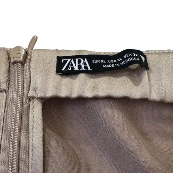 Zara Women XL Champagne Taupe Satin Halter Backless Plunging Mini Dress | 0129 - Image 4
