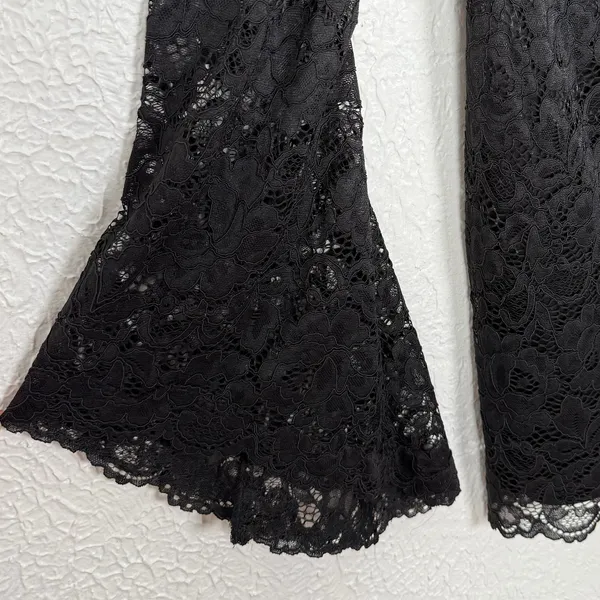 BHLDN Belle Long Sleeve Square Neck Lace Mini Dress Black Medium NWT - Image 4