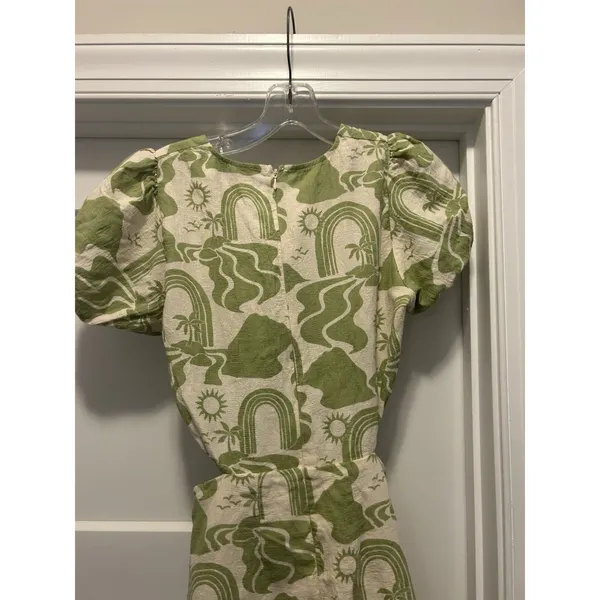 Show Me Your Mumu Green Floral Puff Short Sleeve Cut Out Mini Dress Size Medium - Image 7