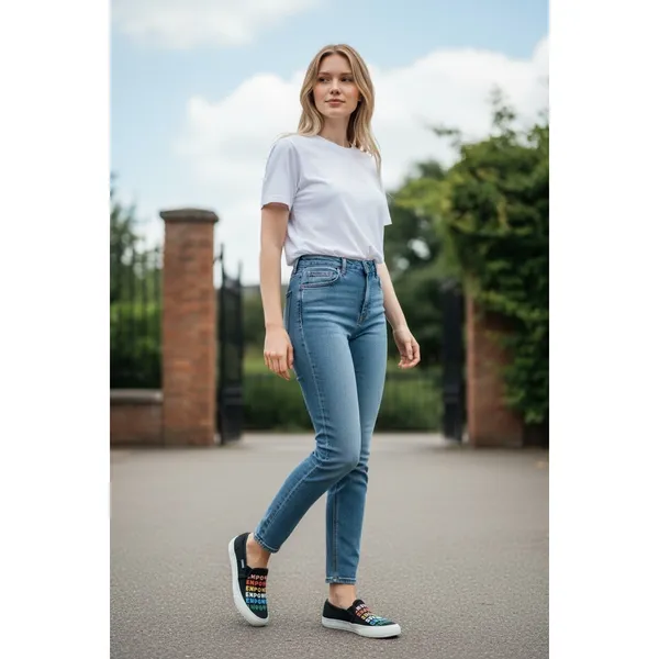 Keds Women Empower Slip On Sneakers Black Rainbow Text‎ Print Size 7.5 statement - Image 7