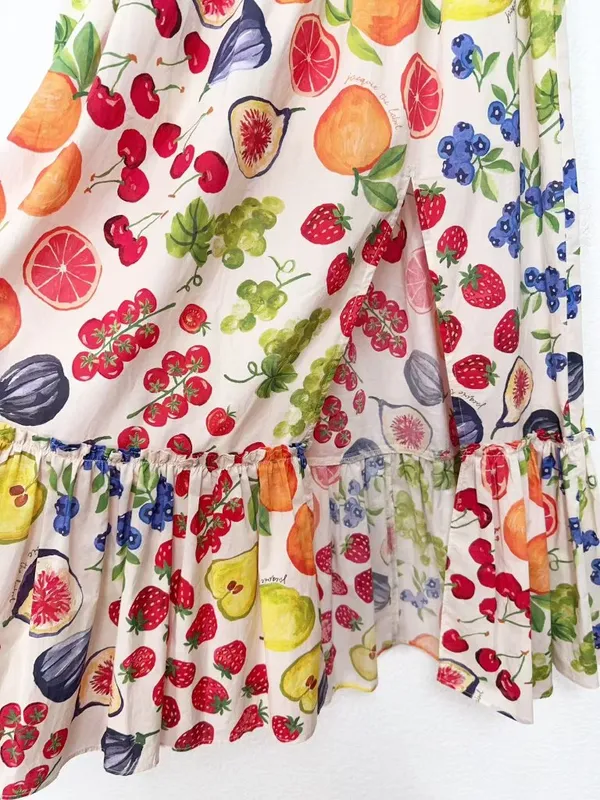 Jacquie the Label Mirabelle White Multi Fruit Print Tiered Midi Skirt - Image 4