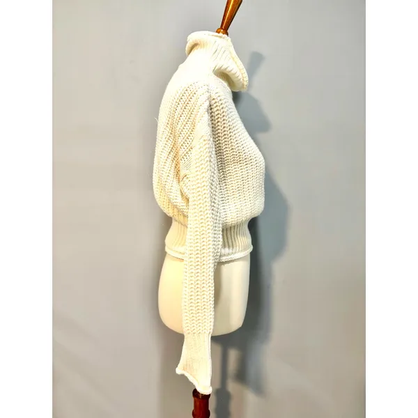 Poof Apparel Cream Knit Turtleneck Cropped Sweater M Cottagecore Minimalist Cozy - Image 5