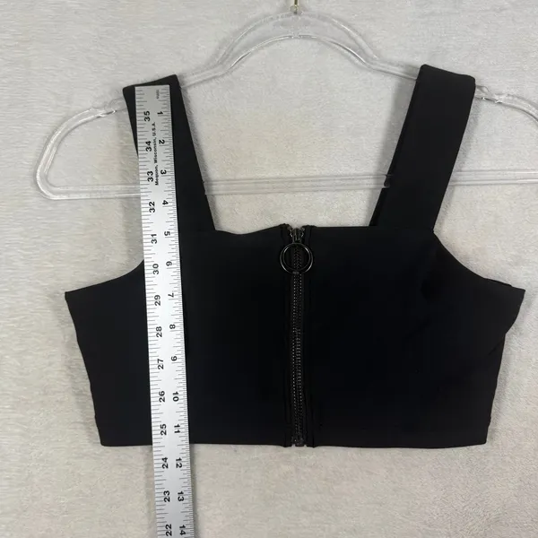 Alo Yoga Womens Black Front Zip O-Ring Square Neck Crop Top W1246R Size S - Image 8