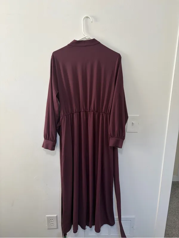 Halara NWT V-neck Long Sleeve Tie Back Midi Work Dress with Pockets in Plum Wine - Image 5