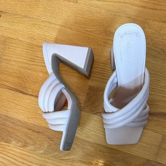Abound Pearl-PU Cream Beige Padded Block Heel Slide Sandals Square Toe Mules 7M‎ - Image 5