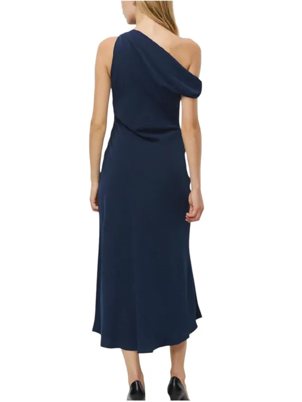 Aritzia TEN Klea One Shoulder Cowlneck Navy Matte Satin Midi Dress MEDIUM - Image 2