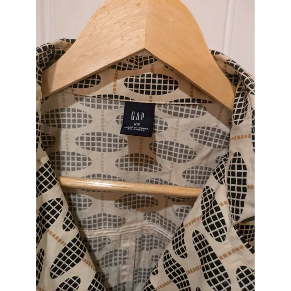GAP Trench Coat, Geo Print, Ivory, Black & Tan, Sz: XS No Belt - Image 8