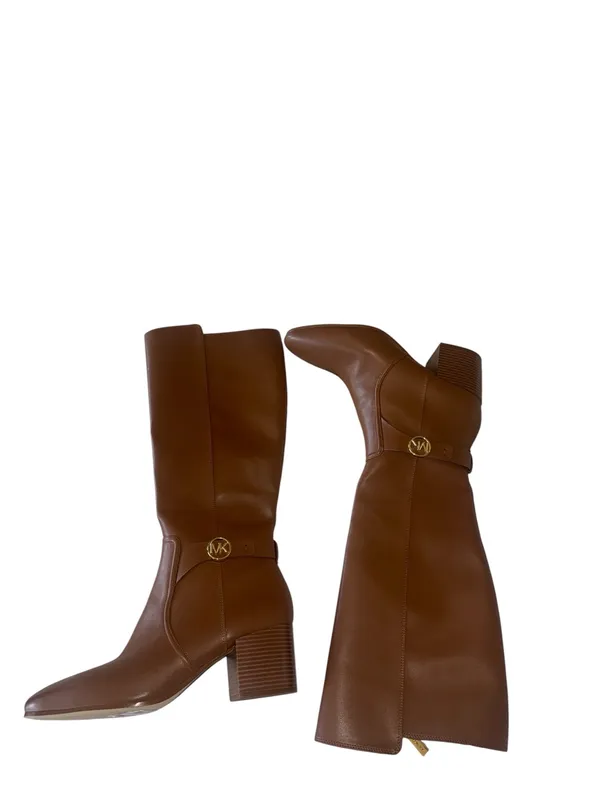 NEW Michael Kors Faux Leather Tall Riding Boot Logo SZ-11M Brown MK Logo - Image 3