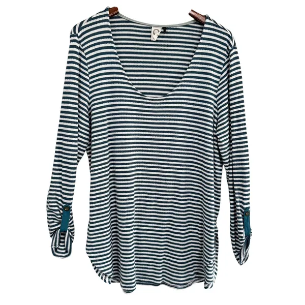 Anthropologie Akemia Kin Striped V-Neck Long Sleeve Tunic‎ Top Green White - Image 11