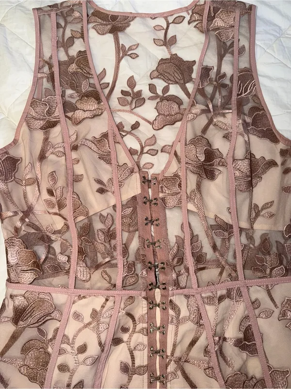 Tobi Rose Blush Floral Embroidered Mini Dress - Image 2